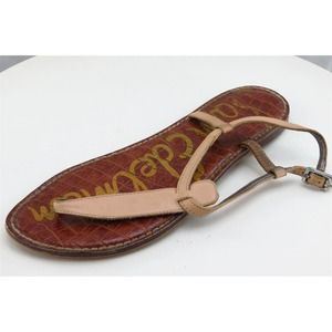 Sam Edelman Sz 7.5 M Beige T-Strap Leather‎ Women Sandals Gigi